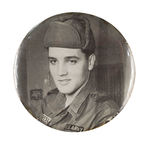 ELVIS PRESLEY RARE MILITARY PORTRAIT PHOTO BUTTON.