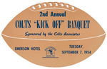 "BALTIMORE COLTS" 1954 DIE-CUT BANQUET CARD/1959 DINNER PROGRAM PAIR.