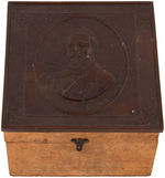 "HON. WILLIAM H. ENGLISH" COLLAR BOX WITH GUTTA PERCHA LID UNLISTED IN HAKE.