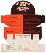 "BALTIMORE ORIOLES DIE-CUT SCORECARD/HAT MENU/AMERICAN LEAGUE CHAMPIONS LIGHTER.