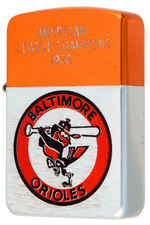 "BALTIMORE ORIOLES DIE-CUT SCORECARD/HAT MENU/AMERICAN LEAGUE CHAMPIONS LIGHTER.