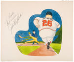 "TO CHARLIE BEST WISHES JOHN 'BOOG' POWELL" PERSONALLY AUTOGRAPHED COLOR CARTOON ORIGINAL ART.