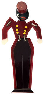 BLACK BELLHOP LARGE 1930S PIN OF BAKELITE AND WOOD.