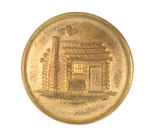 HARRISON 1840 BRASS SHELL CLOTHING BUTTON WITH NEAR MINT LUSTER.