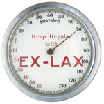 “KEEP REGULAR WITH EX-LAX” EARLY METAL CLAD THERMOMETER.