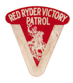 "RED RYDER VICTORY PATROL" PREMIUM BADGE AND COMIC BOOK PAIR.