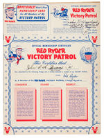 "RED RYDER VICTORY PATROL" PREMIUM BADGE AND COMIC BOOK PAIR.