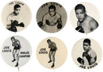 JOE LOUIS  SIX VINTAGE BOXING PORTRAIT BUTTONS.