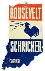 "ROOSEVELT/SCHREIKER" EXCEPTIONALLY LARGE FIGURAL LITHO TIN IN ILLINOIS'S STATE SHAPE WITH STICKPIN.