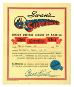 SWAN'S BREAD "SUPERMAN JUNIOR DEFENSE LEAGUE OF AMERICA" RARE CERTIFICATE & ENVELOPE.