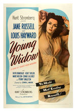 JANE RUSSELL "YOUNG WIDOW" LINEN-MOUNTED POSTER.