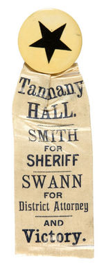 TAMMANY HALL 1915 BUTTON AND RIBBON PROMOTING AL SMITH FOR SHERIFF.