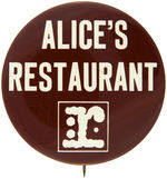 “ALICE’S RESTAURANT” 1967 REPRISE RECORD PROMO BUTTON.