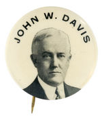 "JOHN W. DAVIS" RARE AND SUPERB CONDITION 1920 PORTRAIT BUTTON.