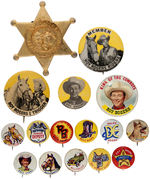 ROY ROGERS 15 BUTTONS AND “DEPUTY SHERIFF” PREMIUM BADGE ALL FROM THE 1950s.