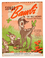 "BAMBI" SIX PIECE SHEET MUSIC/THREE PIECE SONG FOLIO LOT.