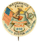 CHOICE COLOR EARLY LABOR BUTTON FOR "MECHANICS FAIR 1898 BOSTON."