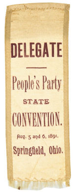 RARE "PEOPLE'S PARTY" 1891 RIBBON.