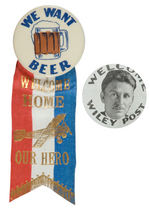 FAMOUS AVIATOR WELCOME HOME PAPER ONCE APPLIED TO "WE WANT BEER" BUTTON.