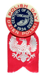 1934 CHICAGO EXPO "POLISH DAY" COMPLETE WITH RIBBON.