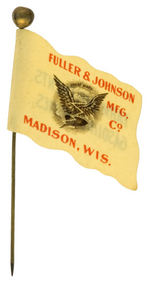 "FULLER & JOHNSON MFG. CO. MADISON, WIS." CELLO FLAG STICKPIN.
