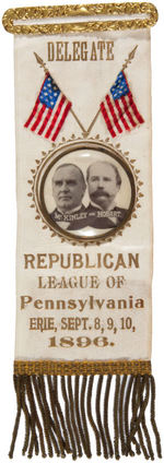 1896 McKINLEY HOBART DELEGATE RIBBON BADGE.