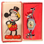 "MICKEY MOUSE INGERSOLL DELUXE WRISTWATCH" GIRLS MODEL WITH CHARMS AND BOX.