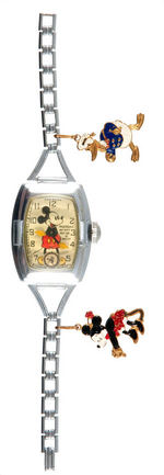 "MICKEY MOUSE INGERSOLL DELUXE WRISTWATCH" GIRLS MODEL WITH CHARMS AND BOX.