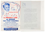 PEGGY LEE COPACABANA RELATED SEVEN PIECE EPHEMERA LOT INCLUDING AUTOGRAPHED ITEMS.