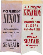 U.S. SENATOR KENNEDY/VICE PRESIDENT NIXON MATCHING 1960 SEATTLE RIBBONS.