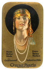 "OMAR PEARLS" STRIKING MIRROR PICTURING 1920S FLAPPER.