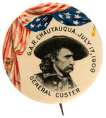 “GENERAL CUSTER” BUTTON FOR 1909 GRAND ARMY OF THE REPUBLIC EVENT.