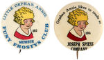 LITTLE ORPHAN ANNIE PAIR OF 1930s RARE CLUB BUTTON AND ADVERTISING BUTTON.