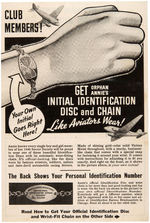 RADIO ORPHAN ANNIE GROUP OF 1934 PREMIUMS AND RARE CATALOG PLUS 1939 BRACELET AND INSTRUCTIONS.