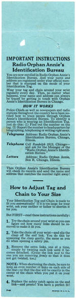 RADIO ORPHAN ANNIE GROUP OF 1934 PREMIUMS AND RARE CATALOG PLUS 1939 BRACELET AND INSTRUCTIONS.