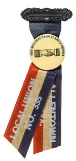 "IRON MOULDERS" UNION OF NORTH AMERICAN RIBBON BADGE WITH CELLULOID.