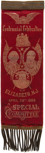 WASHINGTON-HARRISON “CENTENNIAL CELEBRATION/ELIZABETH, N.J.” ONE DAY “SPECIAL COMMITTEE” RIBBON.