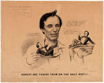 LINCOLN “HONEST ABE TAKING THEM ON THE HALF SHELL” 1860 CURRIER & IVES CARTOON PRINT.