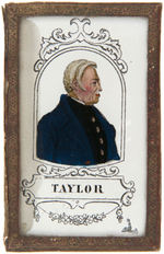 ZACHARY “TAYLOR/FORGET ME NOT” PORTRAIT UNDER GLASS HINGED PATCH BOX.