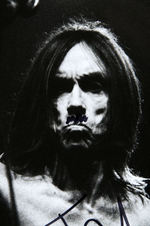 IGGY POP SIGNED PHOTO WITH HITLER MUSTACHE.