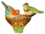 LARGE AND ELABORATE LITHO TIN CLICKERS FEATURING BIRDS.