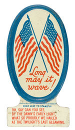 CRACKER JACK SET OF FOUR LITHO TIN AMERICAN FLAG THEME OVAL STANDUPS.