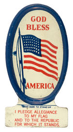 CRACKER JACK SET OF FOUR LITHO TIN AMERICAN FLAG THEME OVAL STANDUPS.