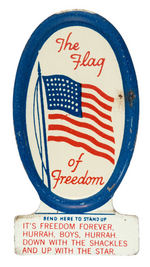 CRACKER JACK SET OF FOUR LITHO TIN AMERICAN FLAG THEME OVAL STANDUPS.