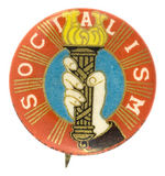 "SOCIALISM" GRAPHIC BUTTON COMPLETE WITH BACKPAPER FROM ISSUING PUBLICATION "THE MASSES."
