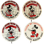 “MICKEY MOUSE GLOBE TROTTERS MEMBER” TRIO OF BUTTONS PLUS A FOURTH.