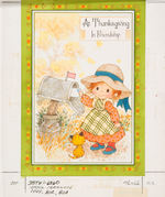 THANKSGIVING THEME ORIGINAL GREETING CARD PAINTINGS GROUP OF FIVE.