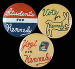 JFK THREE HOME-MADE 1960 BUTTONS. (EACH 4”) FROM MASSACHUSETTS.