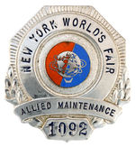 "ALLIED MAINTENANCE" ENAMEL AND SILVERED BRASS CAP BADGE FOR 1964-65 NYWF.