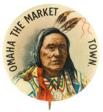 "OMAHA THE MARKET TOWN" SUPERB COLOR OF INDIAN WARRIOR WITH PEACE METAL NECKLACE.